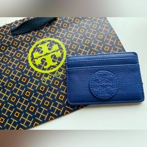 New Tory Burch leather card case blue